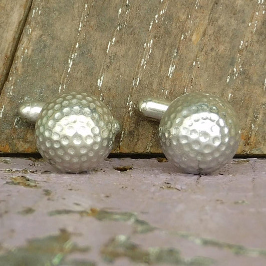 Golf Ball Cufflinks, Handcast Pewter Cufflinks, Polished Finish