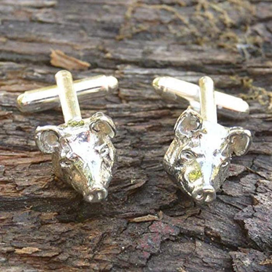 Pig Head Cufflinks, Handcast Pewter Cufflinks, Polished Finish