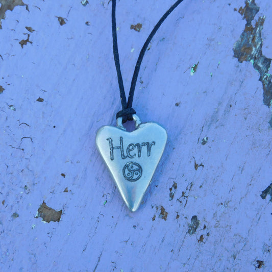 BDSM Heart Pendant engraved "Herr" (Master/Sir), Personalised Fine Pewter Necklace, Handmade Gift by William Sturt