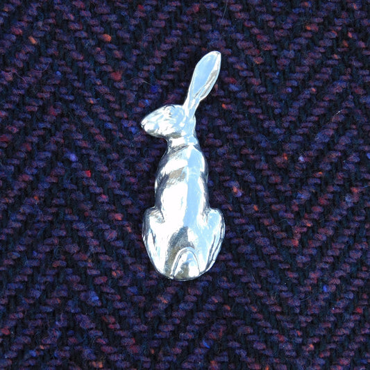 Sitting Hare Brooch, Handcast Pewter, Polished Finish