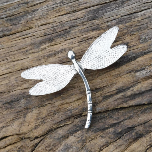 Dragonfly Brooch (Textured Wing Design), Handcast Pewter Brooch, Polished Finish