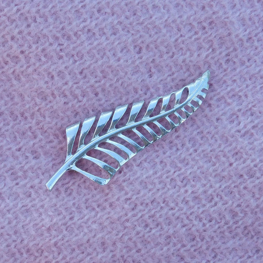 Fern Leaf Brooch (Slender Design), Handcast Pewter Brooch, Polished Finish