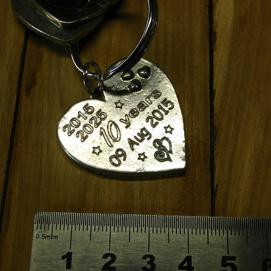 Personalised Heart Keyring, Tin Anniversary 10 Years, Custom Date and Years, William Sturt Fine Pewter