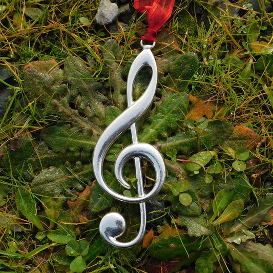 Treble Clef Christmas Ornament in Pewter, Handmade by La Forge du Gravier