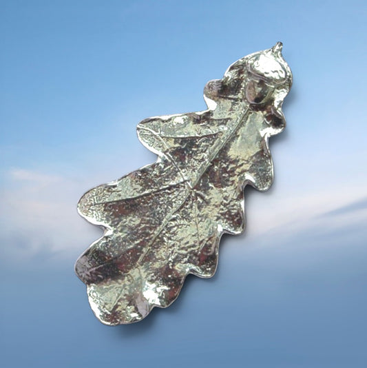 Oak Leaf Brooch (Real Leaf Cast, 6cm), Handcast Pewter, Polished Finish