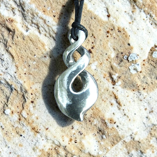Small Pointed Infinity Loop Pendant Necklace, Handcast Pewter Pendant on Adjustable Waxed Cord