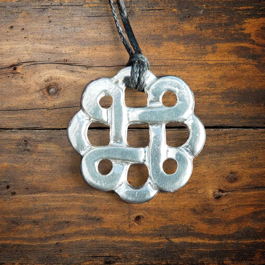 Celtic Knot Pendant Necklace (Round Knot Design), Handcast Pewter Pendant on Adjustable Waxed Cord