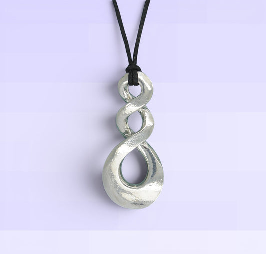 Flat Triple Infinity Loop Pendant Necklace, Handcast Pewter Pendant on Adjustable Waxed Cord