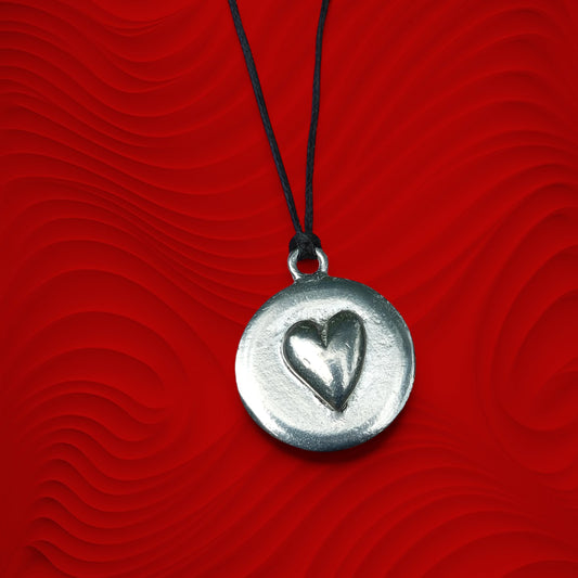 Heart Pendant Necklace, Raised Heart Design, Handcast Pewter on Adjustable Waxed Cord