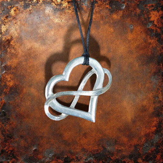Infinity Heart Pendant Necklace (Large), Handcast Pewter Pendant on Adjustable Waxed Cord