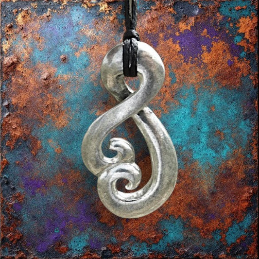 Infinity Loop Pendant Necklace (Open Twist Design), Handcast Pewter Pendant on Adjustable Waxed Cord