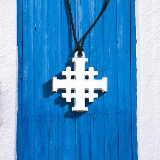 Jerusalem Cross Pendant, Handcast Pewter, Polished, with Chain or Cord