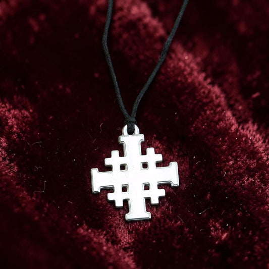 Jerusalem Cross Pendant, Handcast Pewter, Polished, with Chain or Cord