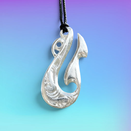 Manaia Pendant Necklace (Curved Design), Handcast Pewter Pendant on Adjustable Waxed Cord