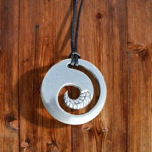 Koru Fern Pendant Necklace, Handcast Pewter on Adjustable Waxed Cord
