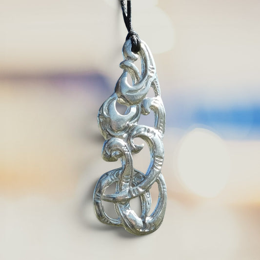 Manaia Pendant Necklace, Handcast Pewter Pendant on Adjustable Waxed Cord