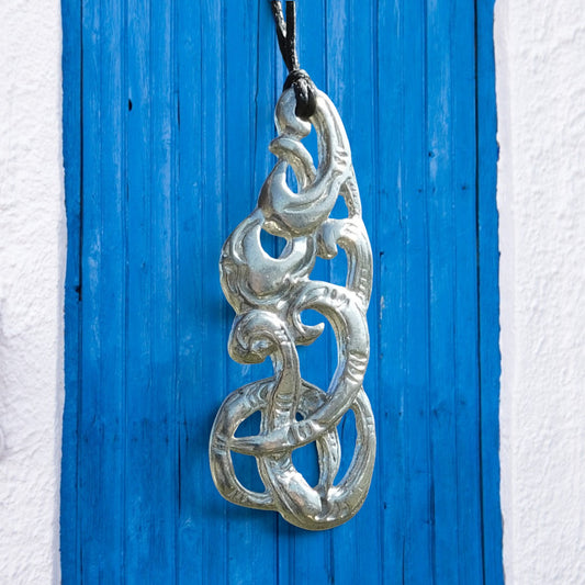 Manaia Pendant Necklace, Handcast Pewter Pendant on Adjustable Waxed Cord