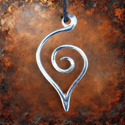 Pointed Spiral Pendant Necklace (Small or Large), Handcast Pewter Pendant on Adjustable Waxed Cord