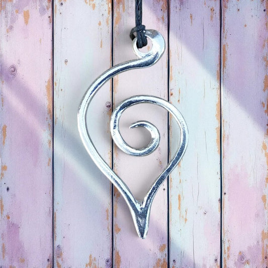 Pointed Spiral Pendant Necklace (Small or Large), Handcast Pewter Pendant on Adjustable Waxed Cord