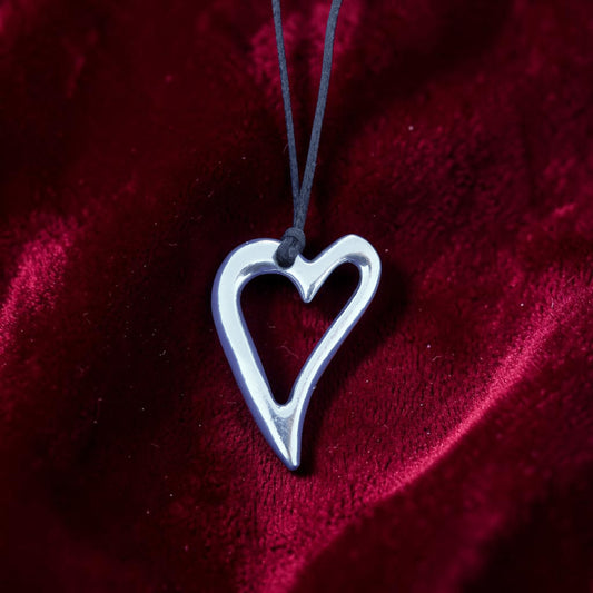 Heart Pendant Necklace, Open Heart Design, Handcast Pewter on Adjustable Waxed Cord