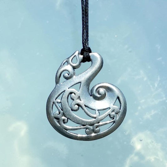 Manaia Fishhook Pendant Necklace, Handcast Pewter Pendant on Adjustable Waxed Cord