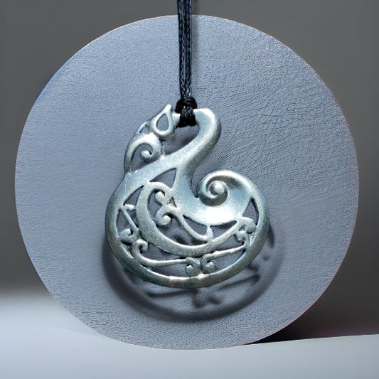 Manaia Fishhook Pendant Necklace, Handcast Pewter Pendant on Adjustable Waxed Cord
