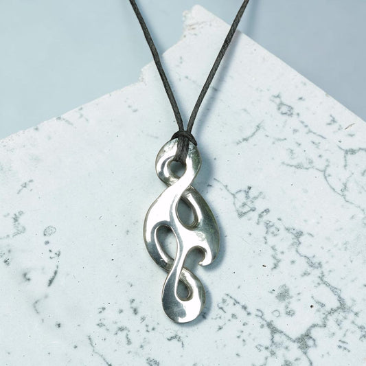 Infinity Loop Pendant Necklace (Reflected Design), Handcast Pewter Pendant on Adjustable Waxed Cord