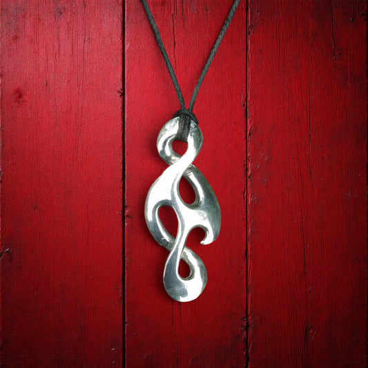 Infinity Loop Pendant Necklace (Reflected Design), Handcast Pewter Pendant on Adjustable Waxed Cord