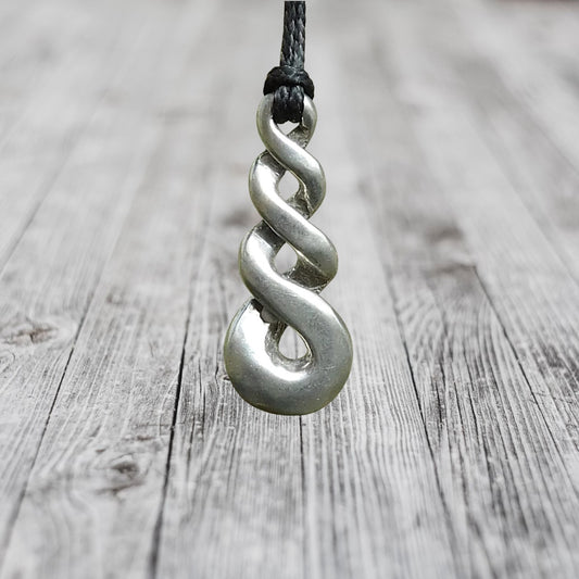 Infinity Loop Pendant Necklace (Small), Handcast Pewter Pendant on Adjustable Waxed Cord