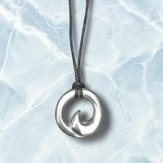Maori Wave Pendant Necklace (Small), Handcast Pewter Pendant on Adjustable Waxed Cord