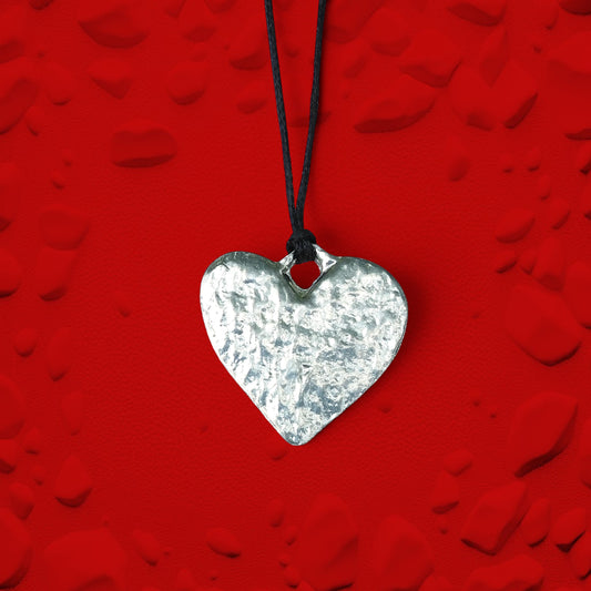 Heart Pendant Necklace (Textured Design), Handcast Pewter Pendant on Adjustable Waxed Cord