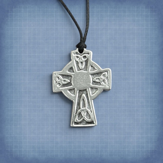 Celtic Cross Brooch (Trinity Knot, Small), Handcast Pewter, Polished Finish