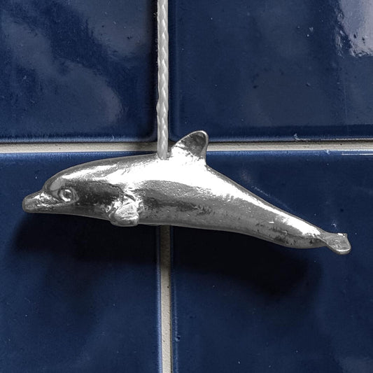 Swimming Dolphin Light Pull, Handcast Pewter, Polished Finish