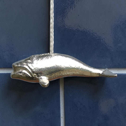 Swimming Whale Light Pull, Handcast Pewter, Polished Finish