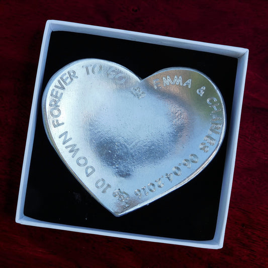 Personalised 10th Anniversary Pewter Keepsake Dish, 10 Down Forever To Go, Heart Design