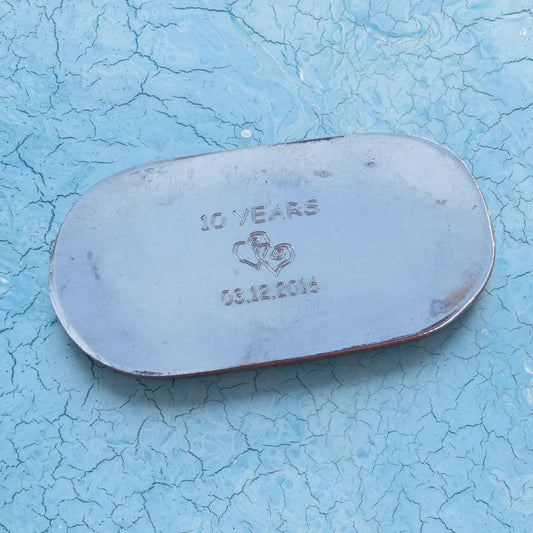 Personalised 10th Anniversary Pewter Keepsake Dish, Oval Design