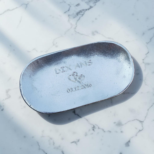 Personalised 10th Anniversary Pewter Keepsake Dish, Oval Design