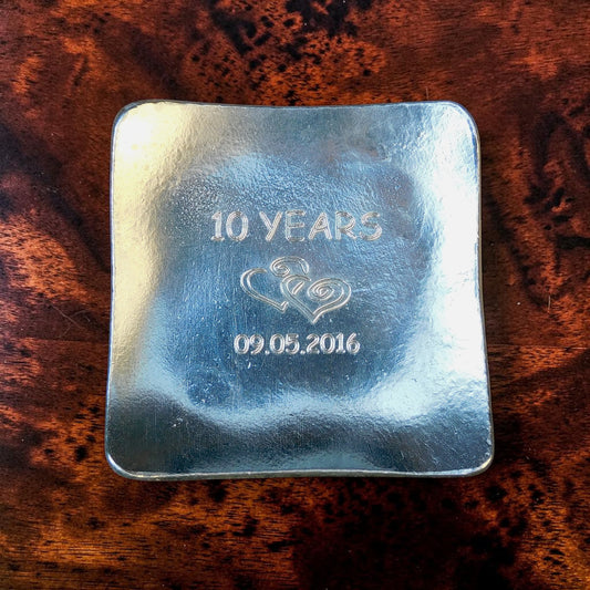 Personalised 10th Anniversary Pewter Keepsake Dish (Square), Handmade by William Sturt