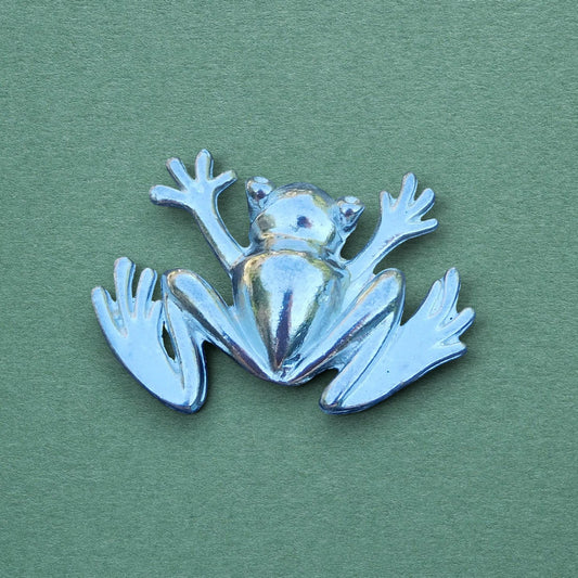 Frog Brooch (Simple Frog), Handcast Pewter Brooch, Polished Finish