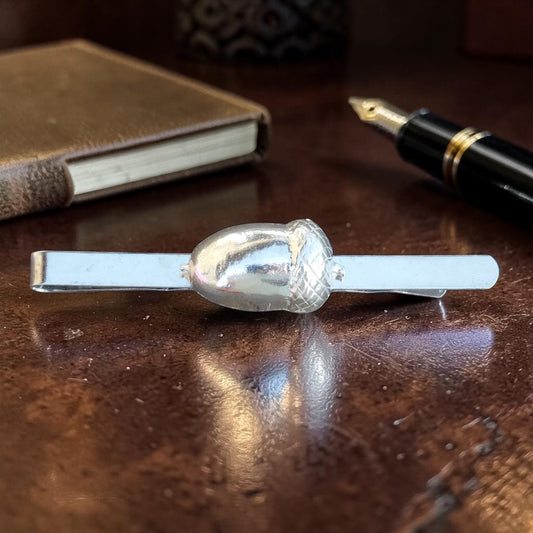 Acorn Tie Clip, Handcast Pewter Tie Clip, Polished Finish