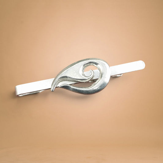 Koru Tie Clip (Maori Spiral Design), Handcast Pewter Tie Clip, Polished Finish