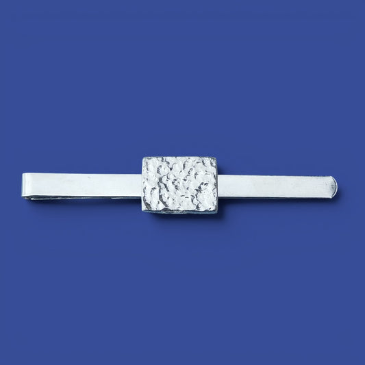 Hammered Rectangle Tie Clip, Handcast Pewter Tie Clip, Polished Finish
