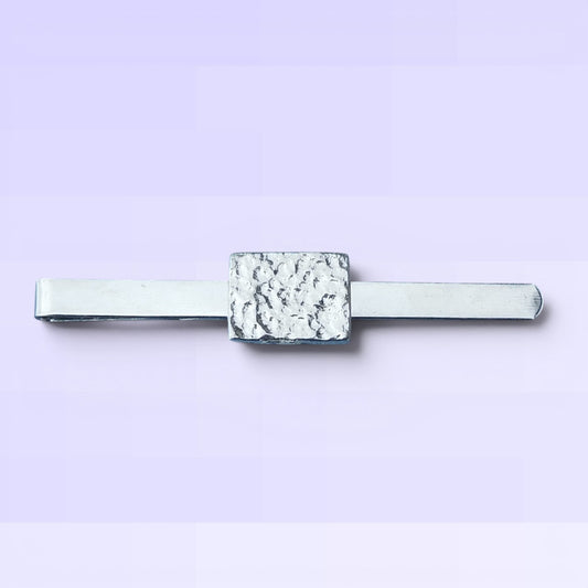 Hammered Rectangle Tie Clip, Handcast Pewter Tie Clip, Polished Finish
