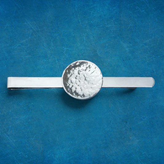 Hammered Circle Tie Clip, Handcast Pewter Tie Clip, Polished Finish
