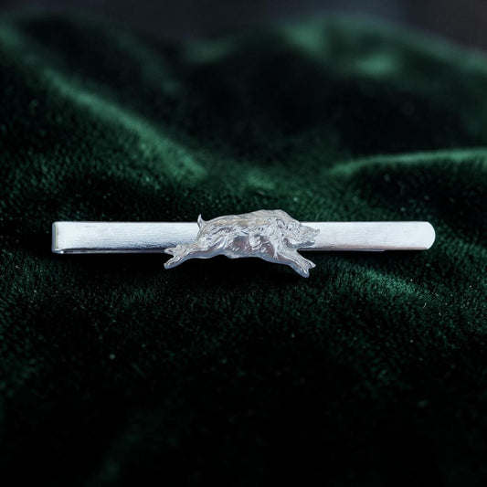 Wild Boar Tie Clip, Handcast Pewter Tie Clip, Polished Finish