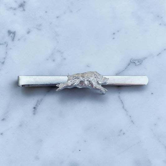 Wild Boar Tie Clip, Handcast Pewter Tie Clip, Polished Finish