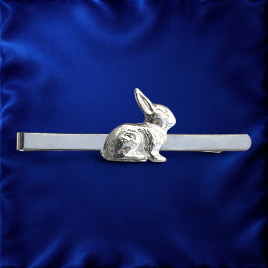 Rabbit Tie Clip, Facing Right, Handcast Pewter Tie Clip, Polished Finish