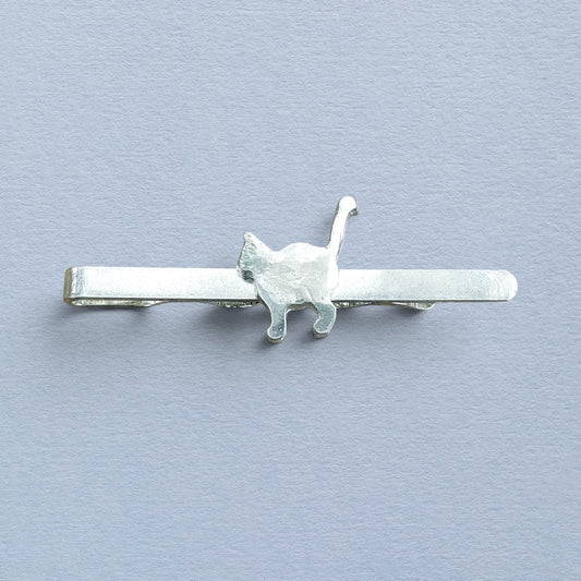 Cat Tie Clip, Standing Cat, Handcast Pewter Tie Clip, Polished Finish