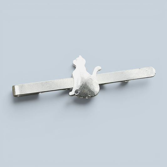 Sitting Cat Tie Clip, Handcast Pewter Tie Clip, Polished Finish