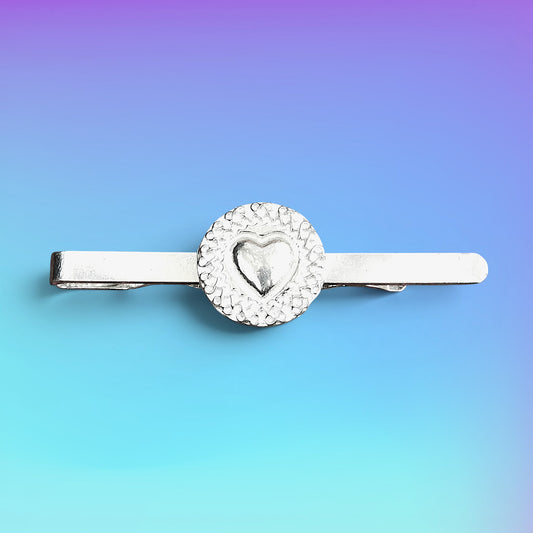 Celtic Heart Tie Clip, Handcast Pewter Tie Clip, Polished Finish